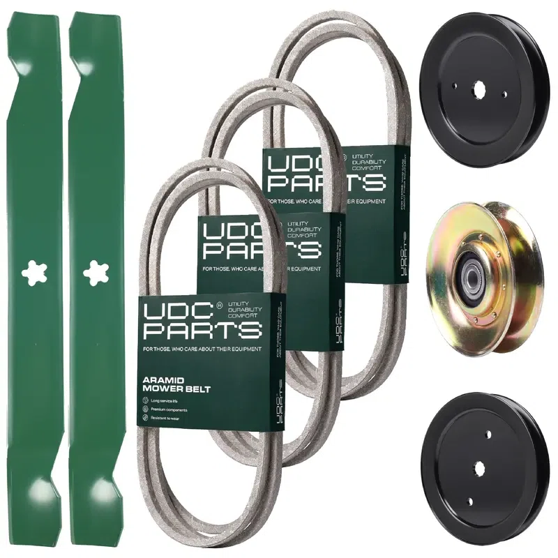 UDC Parts Mower Kit / Belt 138255 + Belt 144959 + Belt 197253 + Pulley 127783 + Pulley 129861 + Pulley 195945 + 2 Pack Blades 138971 / Fits Poulan Pro PB19542LT