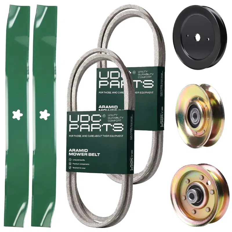 UDC Parts Mower Kit / Belt 140294 + Belt 174368 + Pulley 127783 + Pulley 129861 + Pulley 173437 + 2 Pack Blades 134149 / Fits Jonsered LT2122A2