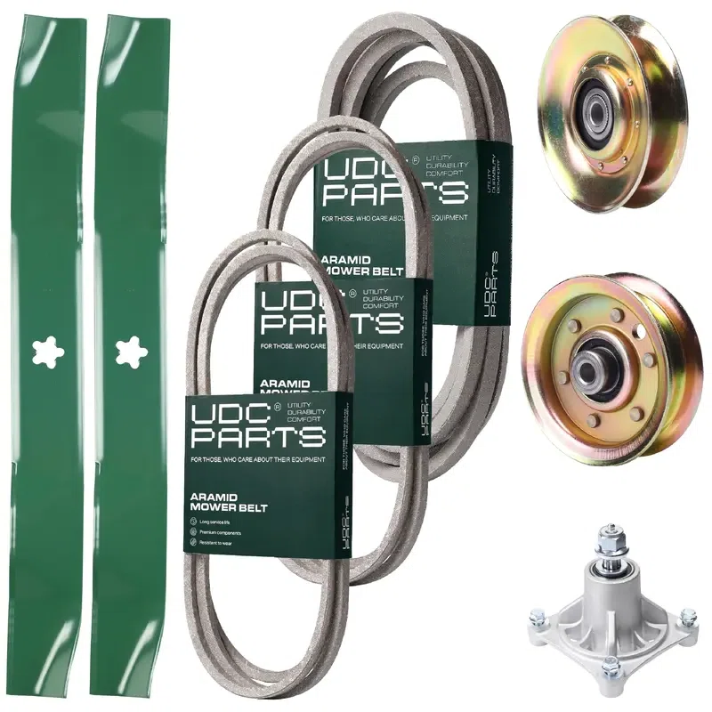 UDC Parts Mower Kit / Belt 144959 + Belt 174883 + Belt 539109243 + Pulley 127783 + Pulley 173437 + Spindle 532174356 + 2 Pack Blades 134149 / Fits Husqvarna LTH1542