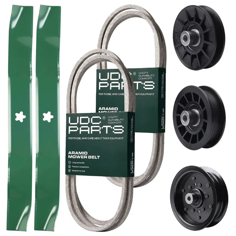 UDC Parts Mower Kit / Belt 130969 + Belt 197253 + Pulley 532194326 + Pulley 532196106 + Pulley 532194327 + 2 Pack Blades 134149 / Fits Jonsered LT2216A2 LT2217A