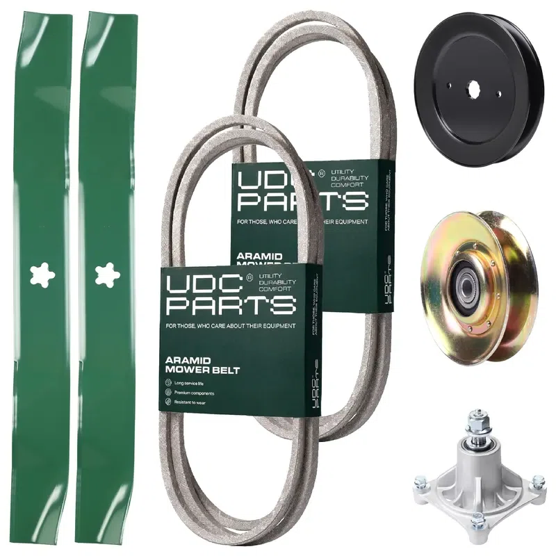 UDC Parts Mower Kit / Belt 140294 + Belt 174368 + Pulley 127783 + Pulley 129861 + Spindle 532174356 + 2 Pack Blades 134149 / Fits Jonsered LT2122A2