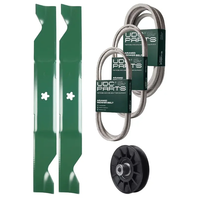 UDC Parts Mower Kit / Belt 130969 + Belt 197242 + Belt 405143 + Pulley 532194326 + 2 Pack Blades 405380 / Fits Husqvarna YTH220 Twin