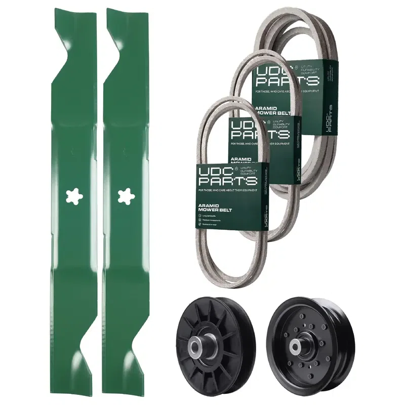 UDC Parts Mower Kit / Belt 197242 + Belt 197253 + Belt 405143 + Pulley 532194326 + Pulley 532196106 + 2 Pack Blades 405380 / Fits Jonsered LT2223A2