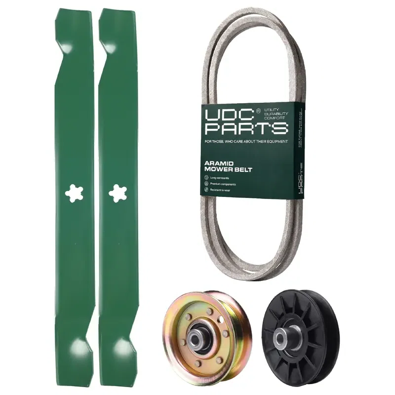 UDC Parts Mower Kit / Belt 140218 + Pulley 532194326 + Pulley 173437 + 2 Pack Blades 138971 / Fits Husqvarna YTH2042 XP