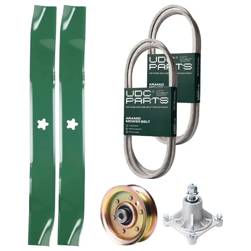 UDC Parts Mower Kit / Belt 140294 + Belt 144959 + Pulley 173437 + Spindle 532174356 + 2 Pack Blades 134149 / Fits Husqvarna LTH1542 YTH130