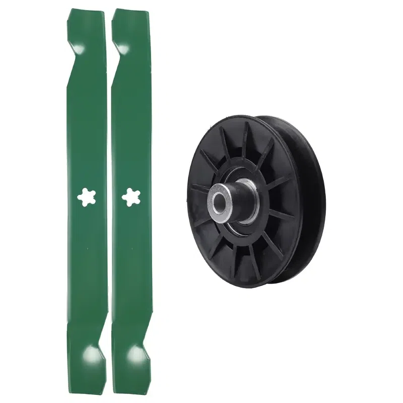 UDC Parts Mower Kit / Pulley 532194326 + 2 Pack Blades 138971 / Fits Poulan Pro PB145G42 PB15542LT PB175A42LT PB175A46 PB175G42 PB185A42 PB195A46LT PB195H42LT PB195H42LTX PB19H42YT PB2042YT PB20A42LT