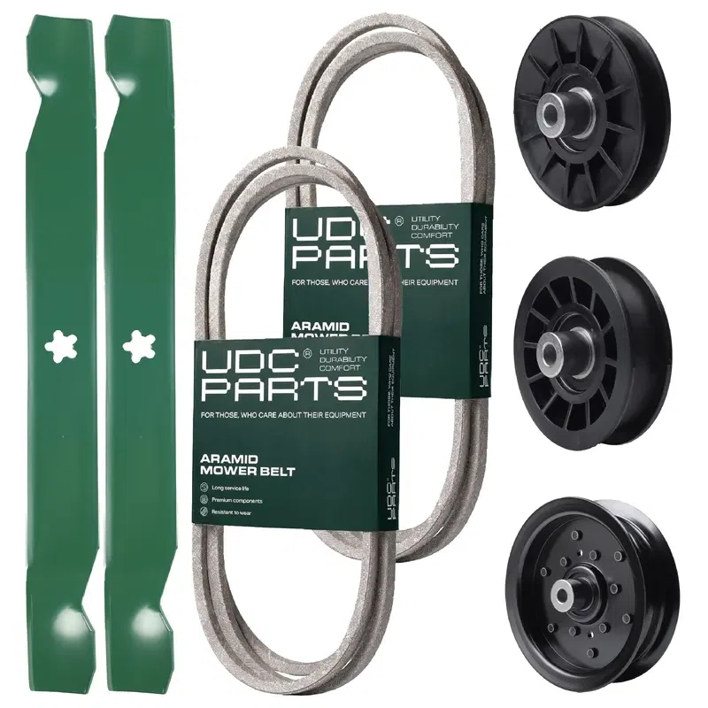 UDC Parts Mower Kit / Belt 140218 + Belt 144959 + Pulley 532194326 + Pulley 532196106 + Pulley 532194327 + 2 Pack Blades 138971 / Fits Husqvarna LTH171