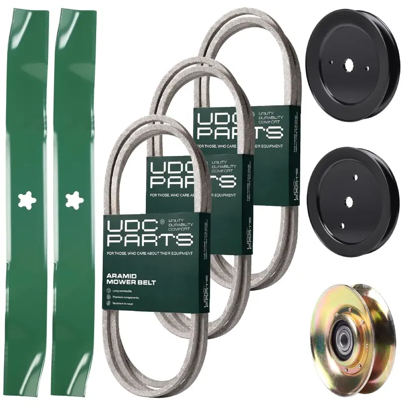 UDC Parts Mower Kit / Belt 140294 + Belt 144959 + Belt 174883 + Pulley 127783 + Pulley 129861 + Pulley 195945 + 2 Pack Blades 134149 / Fits Husqvarna YTH1842