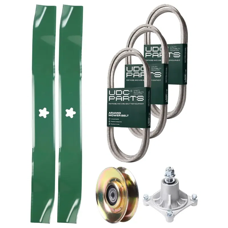 UDC Parts Mower Kit / Belt 532194346 + Belt 138255 + Belt 197253 + Pulley 127783 + Pulley 532194326 + 2 Pack Blades 134149 / Fits Husqvarna LT152