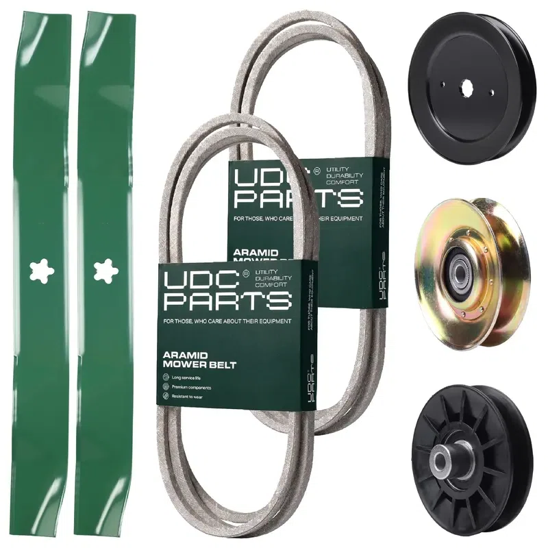 UDC Parts Mower Kit / Belt 532194346 + Belt 138255 + Pulley 127783 + Pulley 129861 + Pulley 532194326 + 2 Pack Blades 134149 / Fits Husqvarna LT152