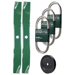 UDC Parts Mower Kit / Belt 130969 + Belt 138255 + Belt 140218 + Pulley 129861 + 2 Pack Blades 134149 / Fits Husqvarna YTH180