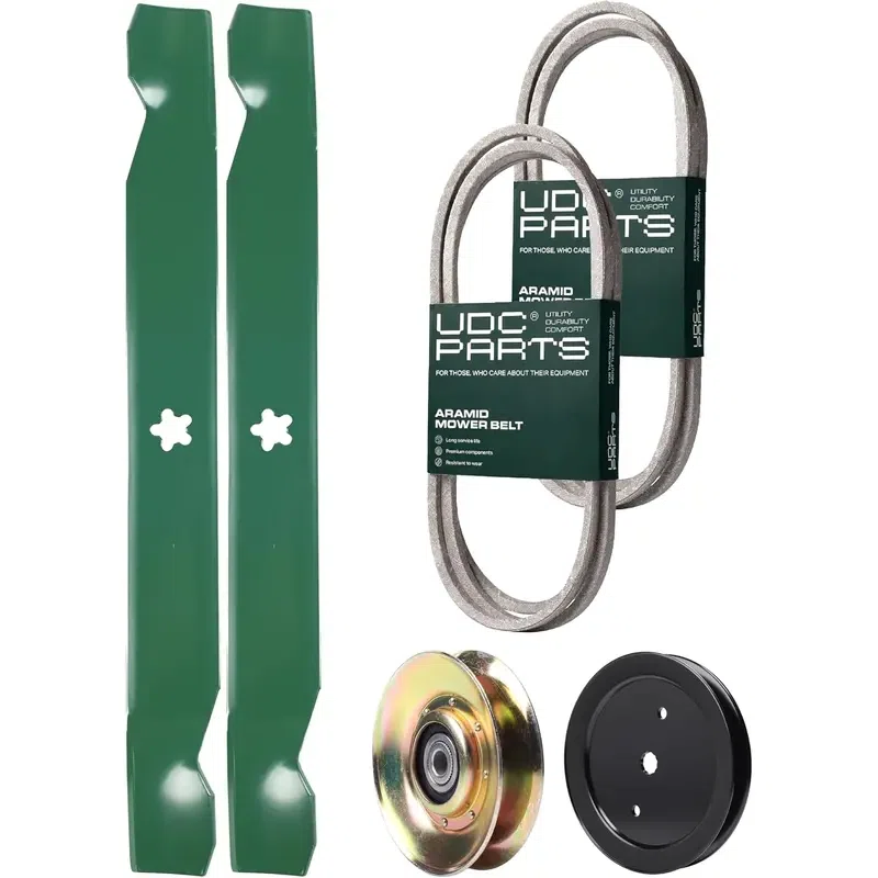 UDC Parts Mower Kit / Belt 144959 + Belt 197253 + Pulley 127783 + Pulley 195945 + 2 Pack Blades 138971 / Fits Poulan Pro PB19542LT PK20H42YT