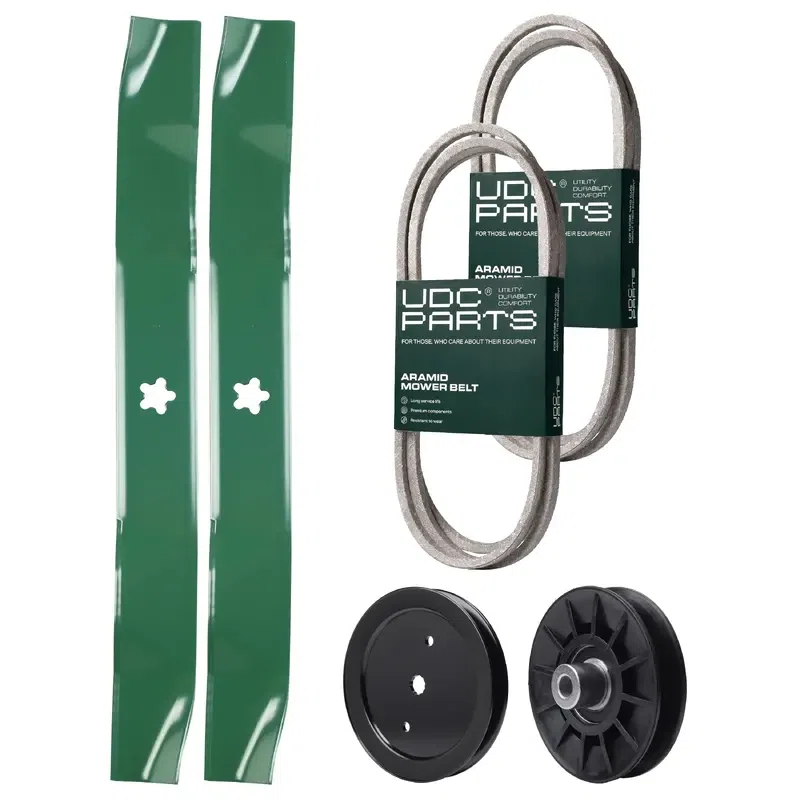 UDC Parts Mower Kit / Belt 194346 + Belt 138255 + Pulley 195945 + Pulley 532194326 + 2 Pack Blades 134149 / Fits Jonsered LT2216