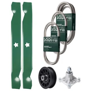 UDC Parts Mower Kit / Belt 138255 + Belt 194346 + Belt 539117245 + Pulley 532194327 + Spindle 532174356 + 2 Pack Blades 138497 / Fits Husqvarna LT1597