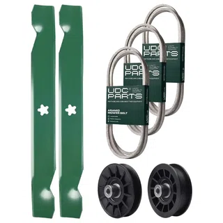 UDC Parts Mower Kit / Belt 130969 + Belt 138255 + Belt 140294 + Pulley 532194326 + Pulley 532194327 + 2 Pack Blades 138497 / Fits Husqvarna LTH151