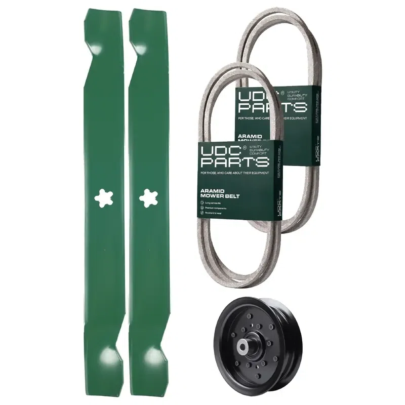 UDC Parts Mower Kit / Belt 140218 + Belt 197253 + Pulley 532196106 + 2 Pack Blades 138971 / Fits Husqvarna LTH171
