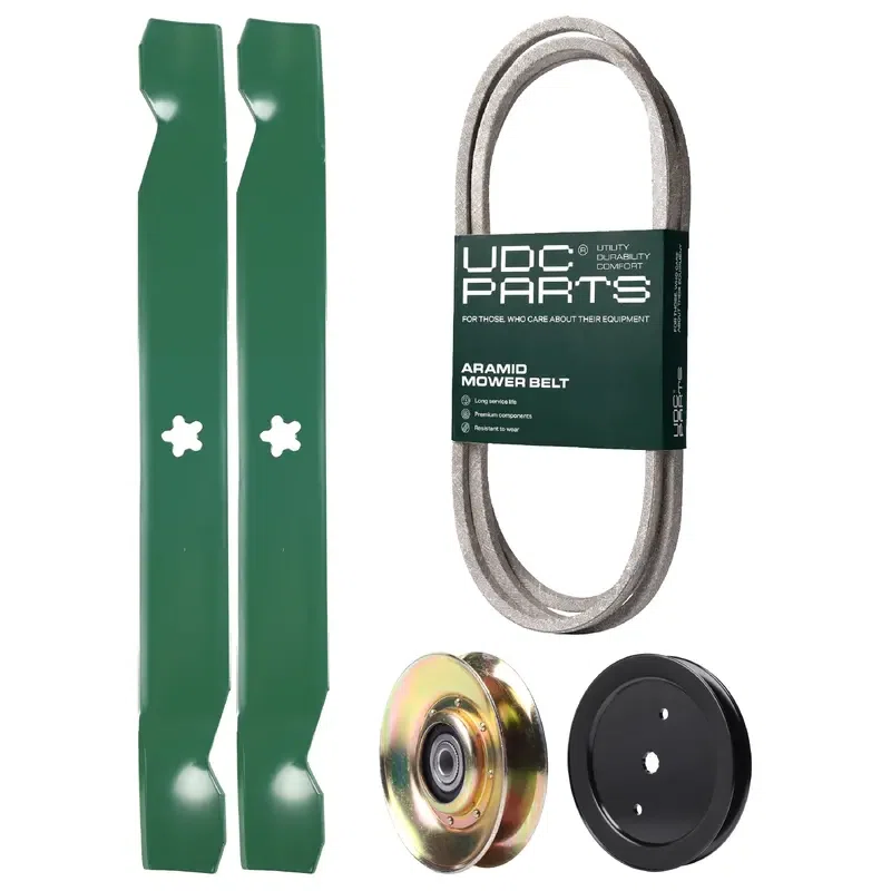 UDC Parts Mower Kit / Belt 174883 + Pulley 127783 + Pulley 195945 + 2 Pack Blades 138971 / Fits Husqvarna YTH1842
