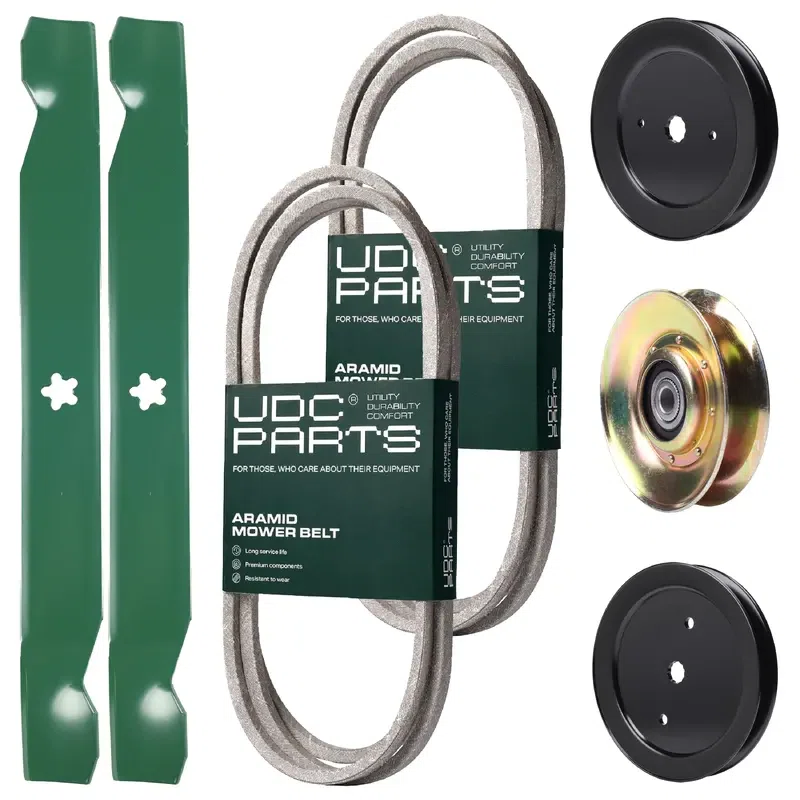 UDC Parts Mower Kit / Belt 140218 + Belt 140294 + Pulley 127783 + Pulley 129861 + Pulley 195945 + 2 Pack Blades 138971 / Fits Poulan Pro PK20H42YT