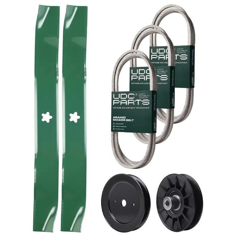 UDC Parts Mower Kit / Belt 130969 + Belt 140218 + Belt 144959 + Pulley 129861 + Pulley 532194326 + 2 Pack Blades 134149 / Fits Jonsered LT2218A LT2218A2
