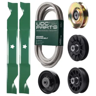 UDC Parts Mower Kit / Belt 539117245 + Pulley 127783 + Pulley 532194326 + Pulley 532194327 + Pulley 532196104 + 2 Pack Blades 405380 / Fits Husqvarna LT1597