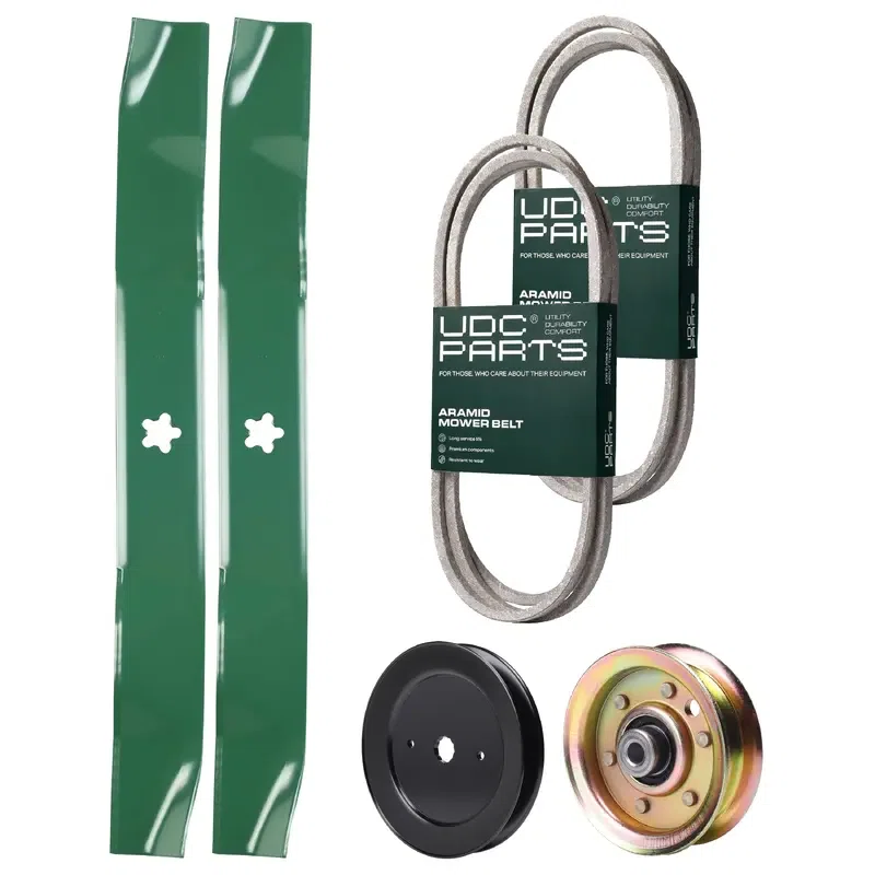 UDC Parts Mower Kit / Belt 140294 + Belt 144959 + Pulley 129861 + Pulley 173437 + 2 Pack Blades 134149 / Fits Jonsered LT15A LT16A LT18A