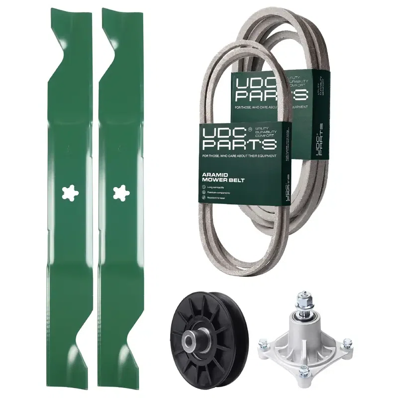 UDC Parts Mower Kit / Belt 138255 + Belt 539117245 + Pulley 532194326 + Spindle 532174356 + 2 Pack Blades 405380 / Fits Husqvarna LT1597