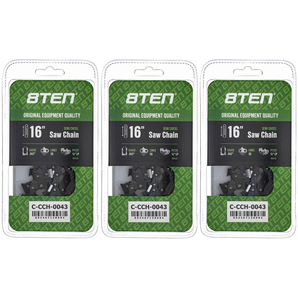 Chainsaw Chain 16 Inch .043 3/8 LP 56DL For Makita Greenworks Echo 90PX056G 90PX56CQ H3856 61PMM356E | 3-PACK