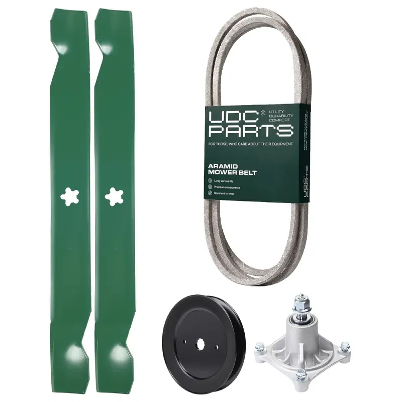 UDC Parts Mower Kit / Belt 140294 + Pulley 129861 + Spindle 532174356 + 2 Pack Blades 138971 / Fits Jonsered LT2122A2
