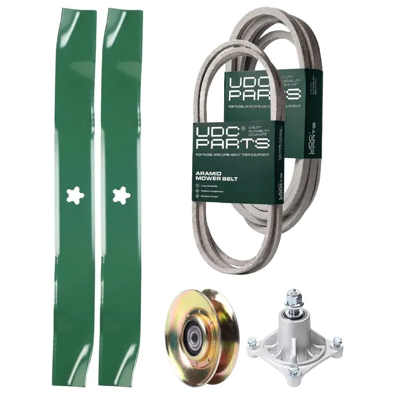 UDC Parts Mower Kit / Belt 174883 + Belt 539109243 + Pulley 127783 + Spindle 532174356 + 2 Pack Blades 134149 / Fits Husqvarna LTH1542