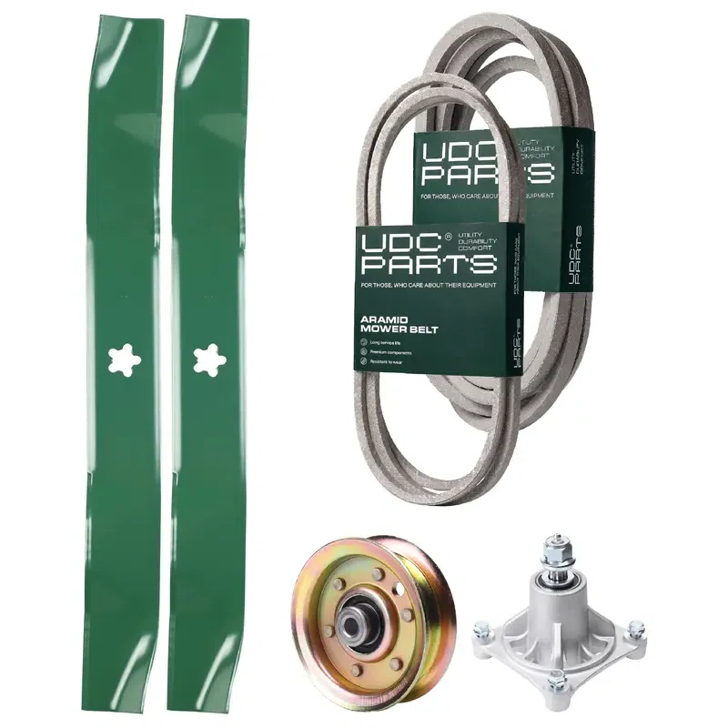 UDC Parts Mower Kit / Belt 140294 + Belt 539109243 + Pulley 173437 + Spindle 532174356 + 2 Pack Blades 134149 / Fits Husqvarna LTH1542