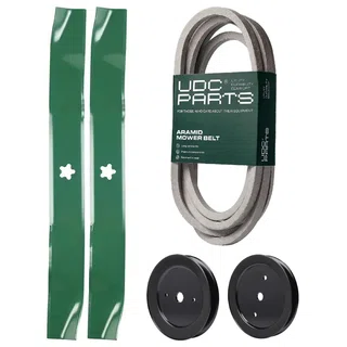 UDC Parts Mower Kit / Belt 539117245 + Pulley 195945 + Pulley 532129861 + 2 Pack Blades 134149 / Fits Husqvarna RZ4221BF