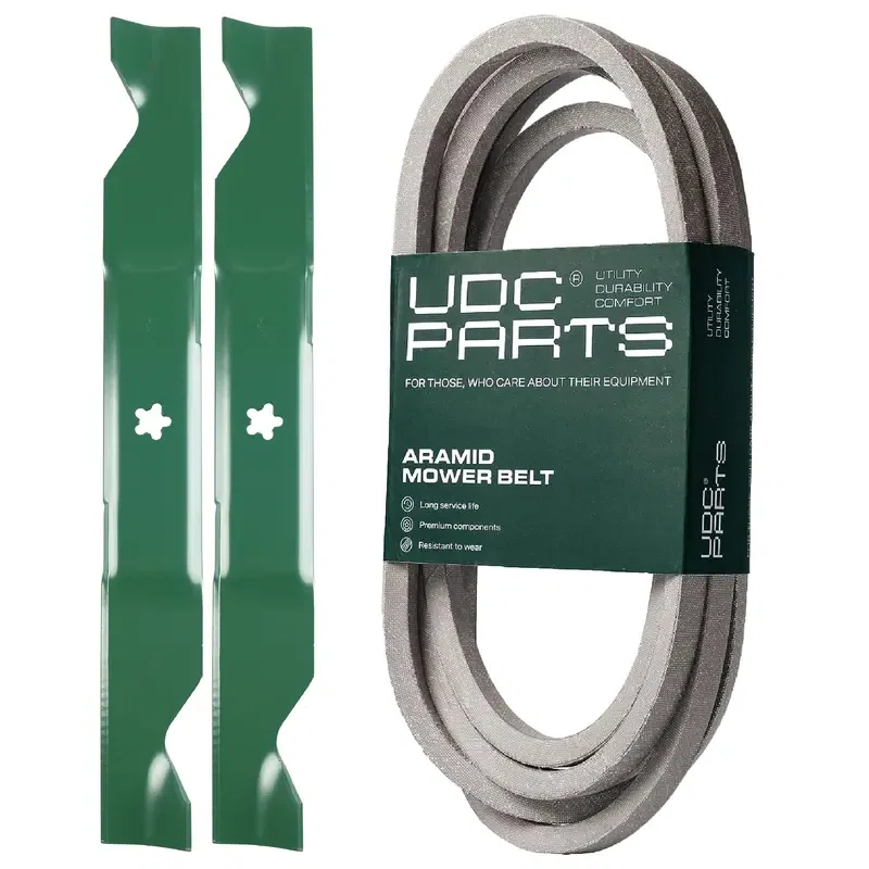 UDC Parts Mower Kit / Belt 197242 + 2 Pack Blades 405380 / Fits Husqvarna YTH220 Twin