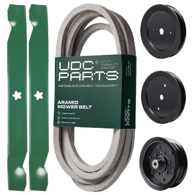 UDC Parts Mower Kit / Belt 539117245 + Pulley 129861 + Pulley 195945 + Pulley 532196106 + 2 Pack Blades 138971 / Fits Husqvarna RZ4219