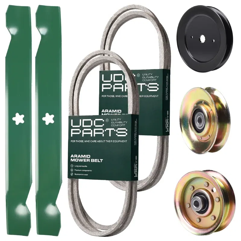 UDC Parts Mower Kit / Belt 138255 + Belt 140294 + Pulley 127783 + Pulley 129861 + Pulley 173437 + 2 Pack Blades 138497 / Fits Jonsered LT2115