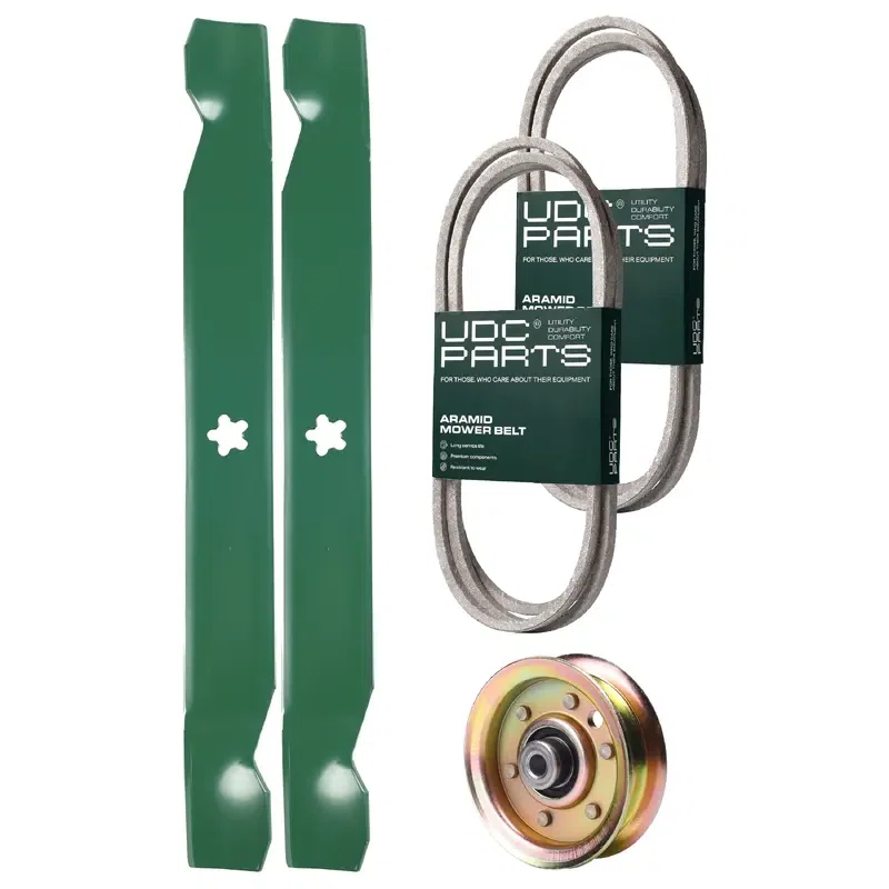 UDC Parts Mower Kit / Belt 140294 + Belt 144200 + Pulley 173437 + 2 Pack Blades 138971 / Fits Husqvarna LTH120 LTH130 YTH170