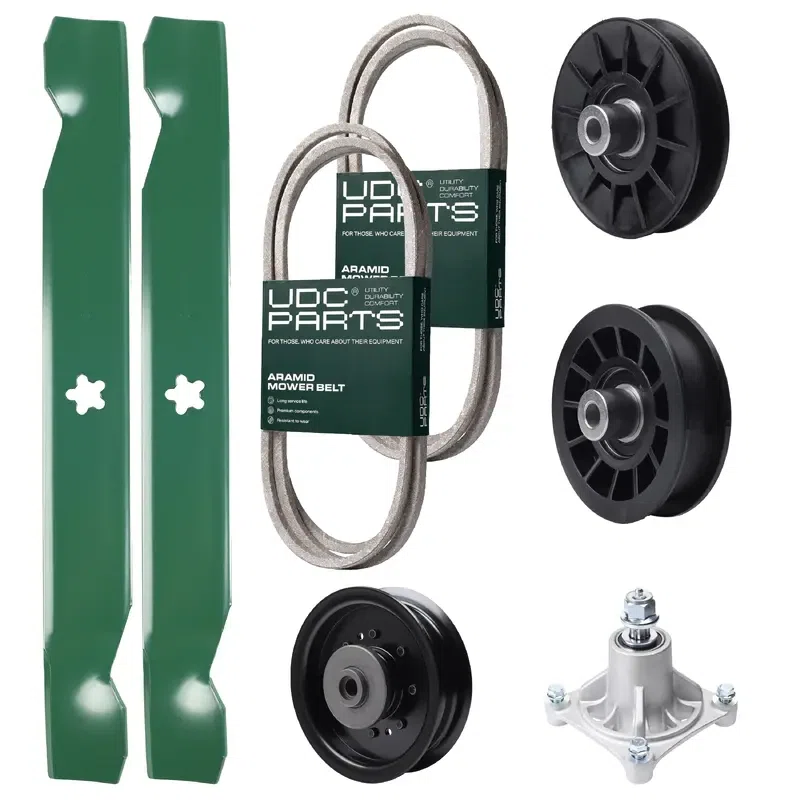 UDC Parts Mower Kit / Belt 138255 + Belt 194346 + Pulley 532194326 + Pulley 532194327 + Pulley 532196104 + Spindle 532174356 + 2 Pack Blades 138497 / Fits Husqvarna LT1597