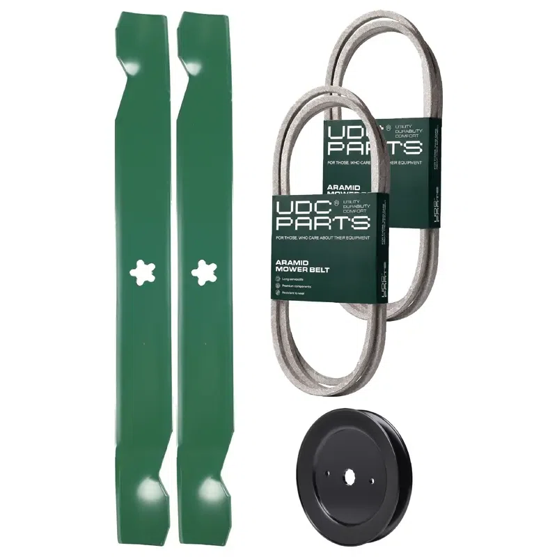 UDC Parts Mower Kit / Belt 130969 + Belt 138255 + Pulley 129861 + 2 Pack Blades 138971 / Fits Poulan Pro PP1242 PP1242A PP1442