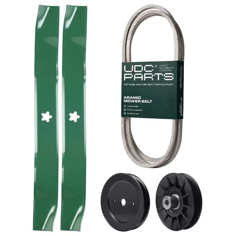 UDC Parts Mower Kit / Belt 130969 + Pulley 129861 + Pulley 532194326 + 2 Pack Blades 134149 / Fits Jonsered LT2218A LT2218A2 LT2226A2