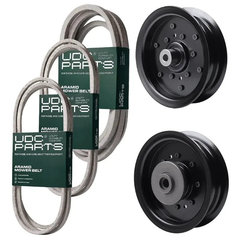 UDC Parts Mower Kit / Belt 130969 + Belt 140218 + Belt 197242 + Pulley 532196104 + Pulley 532196106 / Fits Husqvarna YTH220 Twin YTH2448T