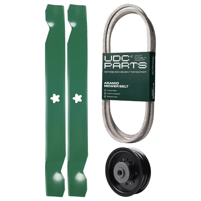 UDC Parts Mower Kit / Belt 130969 + Pulley 532196104 + 2 Pack Blades 138971 / Fits Husqvarna YTH23V42