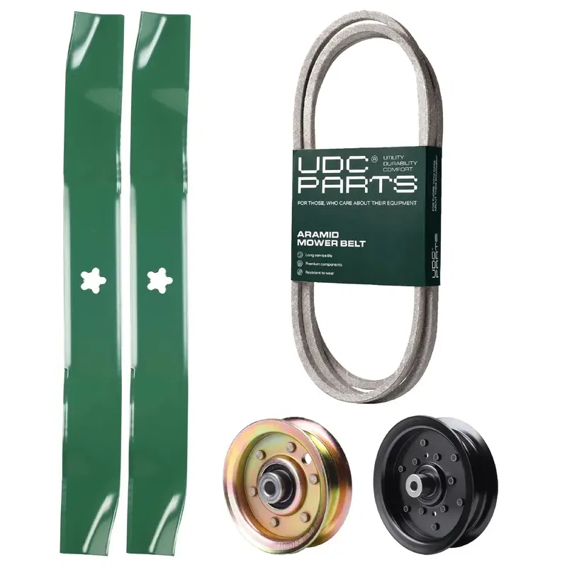 UDC Parts Mower Kit / Belt 144959 + Pulley 532196106 + Pulley 173437 + 2 Pack Blades 134149 / Fits Husqvarna YTH2042 XP