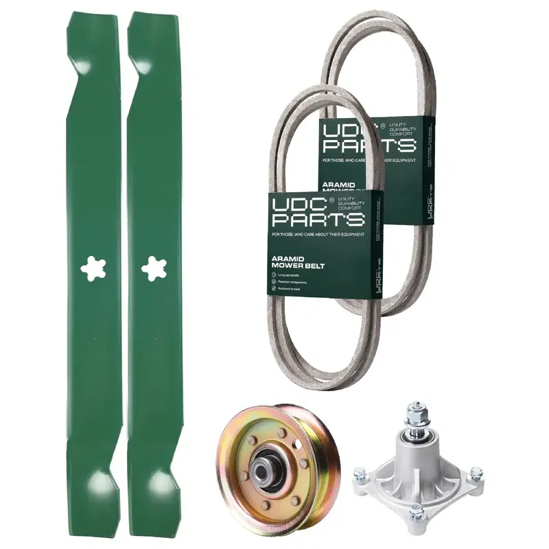 UDC Parts Mower Kit / Belt 140294 + Belt 174368 + Pulley 173437 + Spindle 532174356 + 2 Pack Blades 138971 / Fits Jonsered LT2122A2