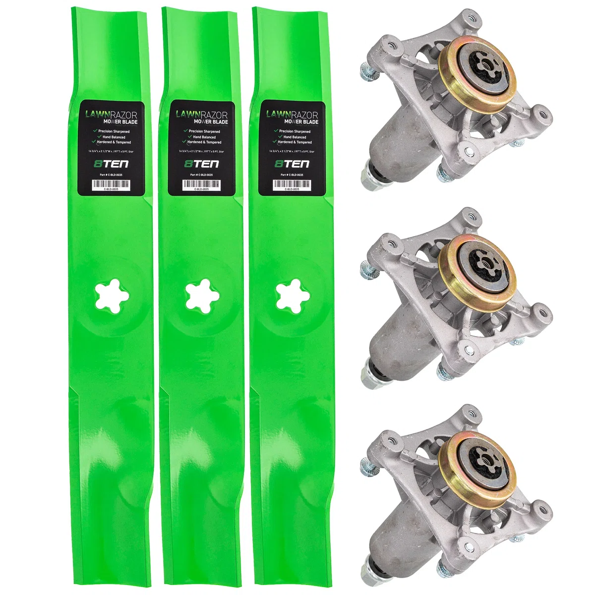Deck Spindles & Mulching Blades Kit For Husqvarna Poulan Pro Statesman MK1002210
