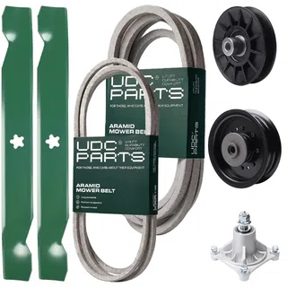 UDC Parts Mower Kit / Belt 138255 + Belt 539117245 + Pulley 532194326 + Pulley 532196104 + Spindle 532174356 + 2 Pack Blades 138497 / Fits Husqvarna LT1597