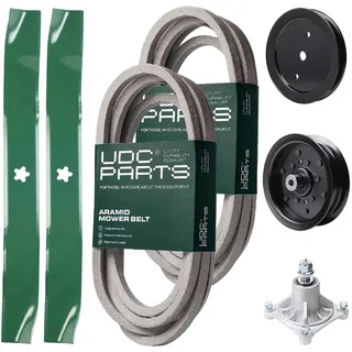 UDC Parts Mower Kit / Belt 539114557 + Belt 539117245 + Pulley 195945 + Pulley 532196106 + Spindle 532174356 + 2 Pack Blades 134149 / Fits Husqvarna RZ4219