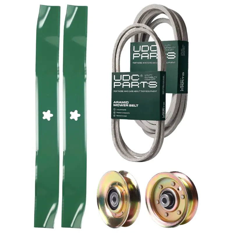 UDC Parts Mower Kit / Belt 174883 + Belt 539109243 + Pulley 127783 + Pulley 173437 + 2 Pack Blades 134149 / Fits Husqvarna LTH1542