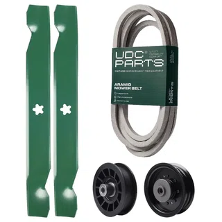 UDC Parts Mower Kit / Belt 539117245 + Pulley 532194327 + Pulley 532196104 + 2 Pack Blades 138497 / Fits Husqvarna LT1597
