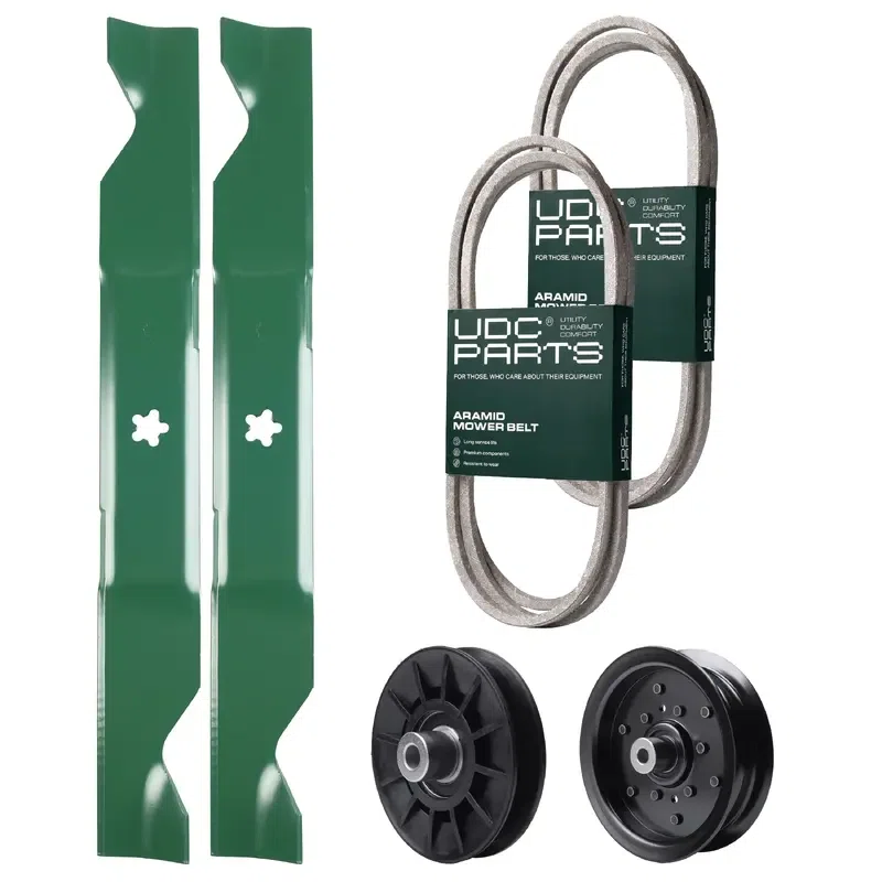 UDC Parts Mower Kit / Belt 197253 + Belt 405143 + Pulley 532194326 + Pulley 532196106 + 2 Pack Blades 405380 / Fits Jonsered LT2223A2