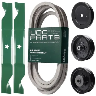 UDC Parts Mower Kit / Belt 539117245 + Pulley 129861 + Pulley 532196106 + Pulley 532196104 + 2 Pack Blades 405380 / Fits Husqvarna LSZ4622 LSZ5422 LSZ5424
