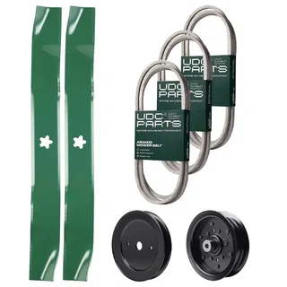 UDC Parts Mower Kit / Belt 130969 + Belt 140218 + Belt 144959 + Pulley 129861 + Pulley 532196106 + 2 Pack Blades 134149 / Fits Jonsered LT2218A2